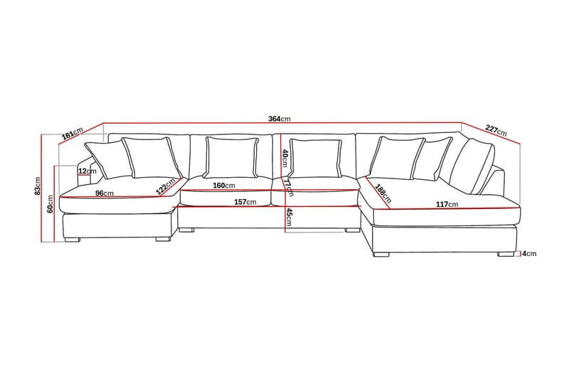 Rossita Lyx 5-seters høyrevendt U-formet ekstra dyp sofa med divan og sjeselong i stoff - Beige - Møbler - Sofaer - U-sofa