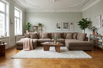 Rossita Lyx 5-seters høyrevendt U-formet ekstra dyp sofa med divan og sjeselong i stoff - Mørkebrun - Møbler - Sofaer - U-sofa
