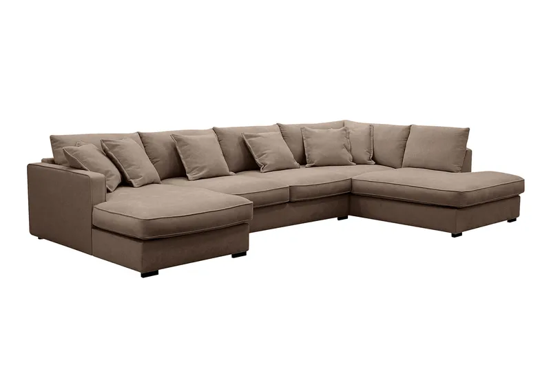 Rossita Lyx 5-seters høyrevendt U-formet ekstra dyp sofa med divan og sjeselong i stoff - Mørkebrun - Møbler - Sofaer - U-sofa
