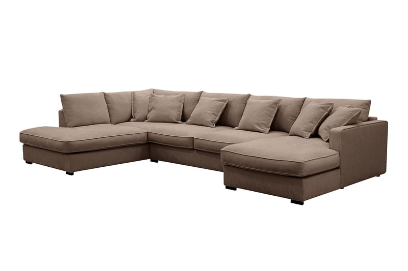 Rossita Lyx 5-seters høyrevendt U-formet ekstra dyp sofa med divan og sjeselong i stoff - Mørkebrun - Møbler - Sofaer - U-sofa