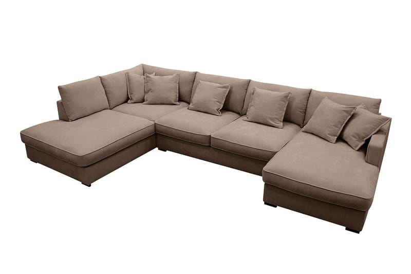 Rossita Lyx 5-seters høyrevendt U-formet ekstra dyp sofa med divan og sjeselong i stoff - Mørkebrun - Møbler - Sofaer - U-sofa