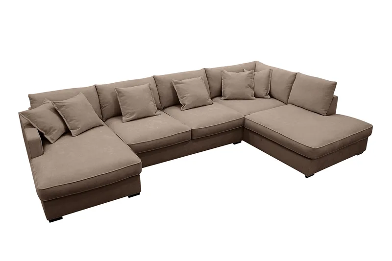 Rossita Lyx 5-seters høyrevendt U-formet ekstra dyp sofa med divan og sjeselong i stoff - Mørkebrun - Møbler - Sofaer - U-sofa