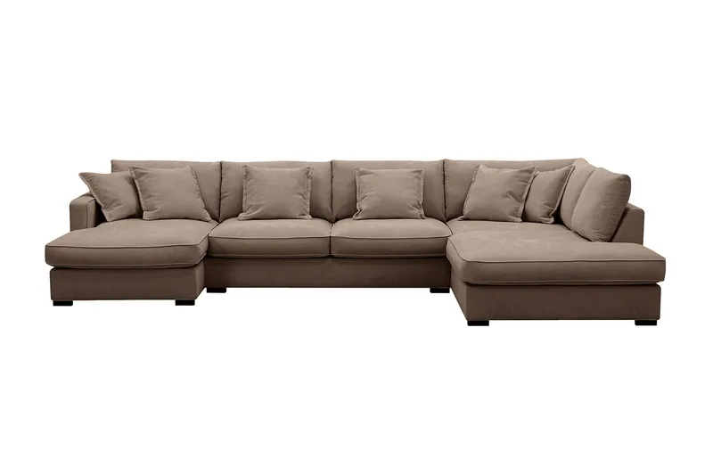 Rossita Lyx 5-seters høyrevendt U-formet ekstra dyp sofa med divan og sjeselong i stoff, Mørkebrun