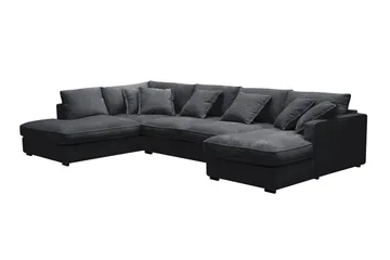 Rossita Lyx 5-seters venstrevendt U-formet ekstra dyp sofa med divan og sjeselong i chenille - Svart - Møbler - Sofaer - U-sofa