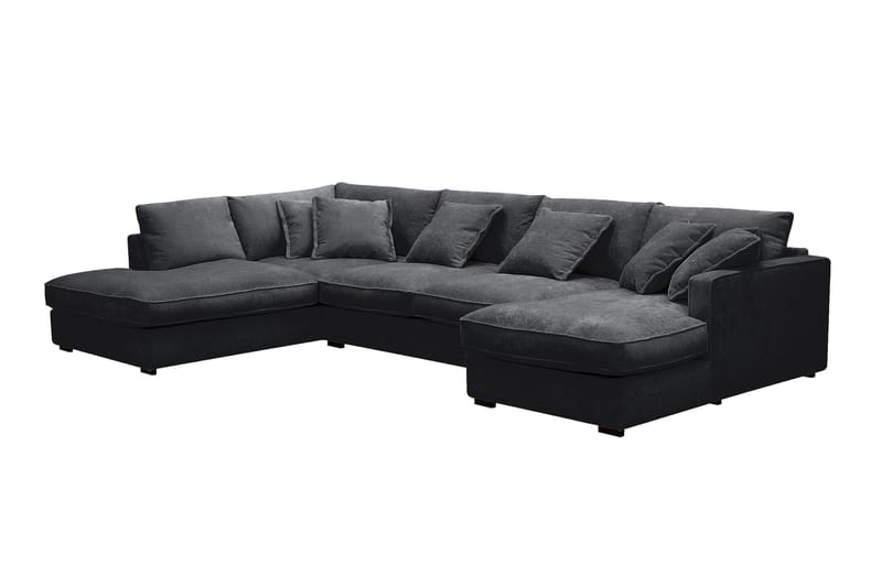 Rossita Lyx 5-seters venstrevendt U-formet ekstra dyp sofa med divan og sjeselong i chenille - Svart - Møbler - Sofaer - U-sofa