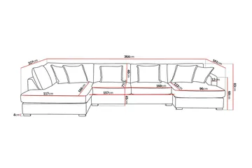 Rossita Lyx 5-seters venstrevendt U-formet ekstra dyp sofa med divan og sjeselong i chenille - Svart - Møbler - Sofaer - U-sofa