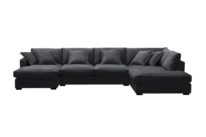 Rossita Lyx 5-seters venstrevendt U-formet ekstra dyp sofa med divan og sjeselong i chenille - Svart - Møbler - Sofaer - U-sofa