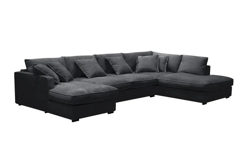Rossita Lyx 5-seters venstrevendt U-formet ekstra dyp sofa med divan og sjeselong i chenille - Svart - Møbler - Sofaer - U-sofa