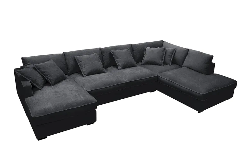 Rossita Lyx 5-seters venstrevendt U-formet ekstra dyp sofa med divan og sjeselong i chenille - Svart - Møbler - Sofaer - U-sofa
