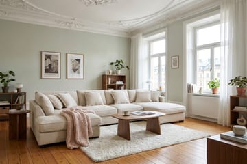 Rossita Lyx 5-seters venstrevendt U-formet ekstra dyp sofa med divan og sjeselong i chenille - Trenza 06, Beige Chenille - Møbler - Sofaer - U-sofa