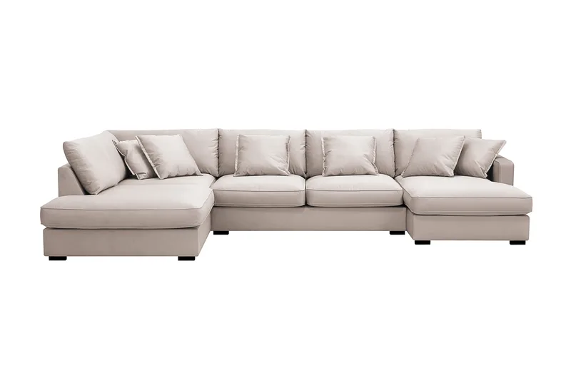 Rossita Lyx 5-seters venstrevendt U-formet ekstra dyp sofa med divan og sjeselong i fløyel, Beige