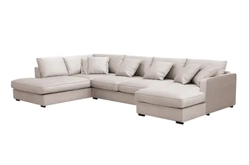 Rossita Lyx 5-seters venstrevendt U-formet ekstra dyp sofa med divan og sjeselong i fløyel - Beige - Møbler - Sofaer - U-sofa
