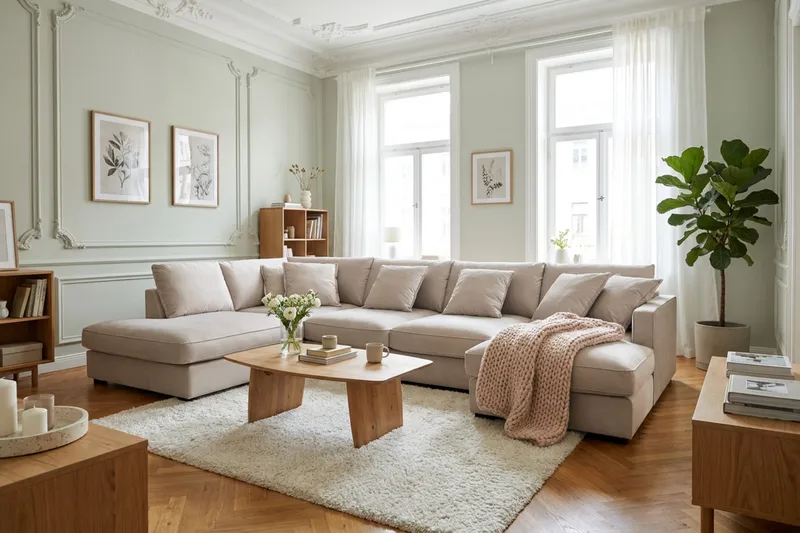 Rossita Lyx 5-seters venstrevendt U-formet ekstra dyp sofa med divan og sjeselong i fløyel - Beige - Møbler - Sofaer - U-sofa