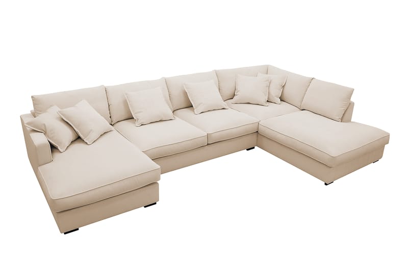 Rossita Lyx 5-seters venstrevendt U-formet ekstra dyp sofa med divan og sjeselong i manchester - Beige - Møbler - Sofaer - U-sofa
