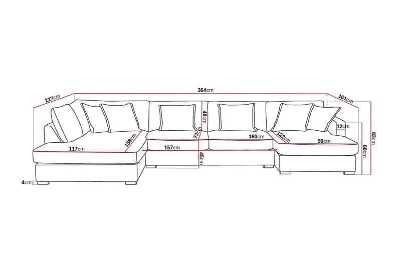 Rossita Lyx 5-seters venstrevendt U-formet ekstra dyp sofa med divan og sjeselong i manchester - Beige - Møbler - Sofaer - U-sofa