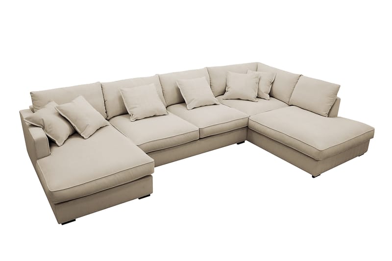 Rossita Lyx 5-seters venstrevendt U-formet ekstra dyp sofa med divan og sjeselong i manchester - Krem - Møbler - Sofaer - U-sofa
