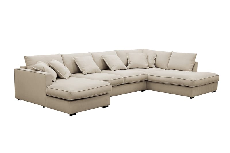 Rossita Lyx 5-seters venstrevendt U-formet ekstra dyp sofa med divan og sjeselong i manchester - Krem - Møbler - Sofaer - U-sofa