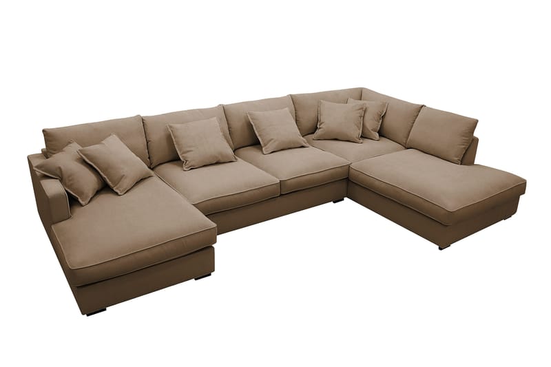 Rossita Lyx 5-seters venstrevendt U-formet ekstra dyp sofa med divan og sjeselong i manchester - Lysebrun - Møbler - Sofaer - U-sofa