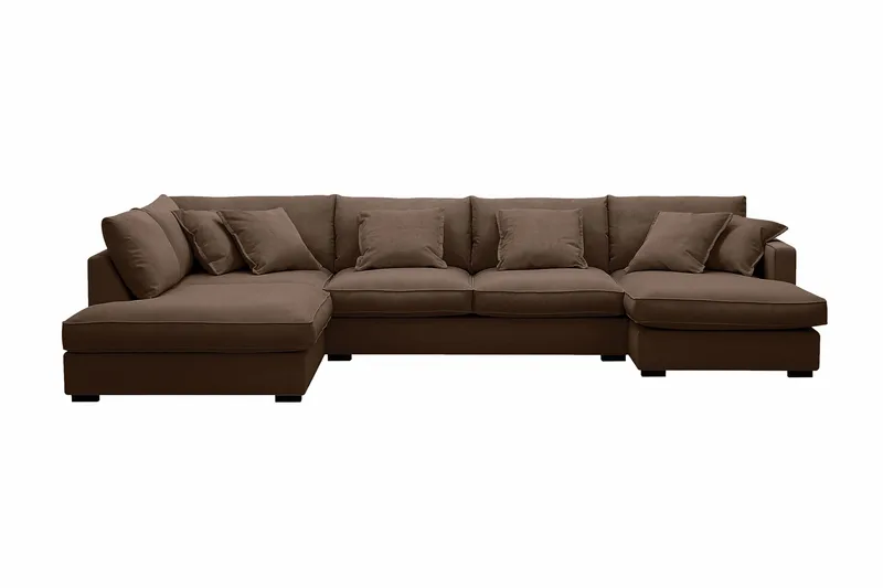 Rossita Lyx 5-seters venstrevendt U-formet ekstra dyp sofa med divan og sjeselong i manchester, Mørkebrun