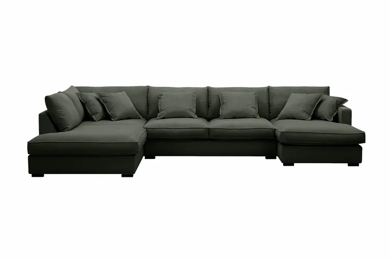 Rossita Lyx 5-seters venstrevendt U-formet ekstra dyp sofa med divan og sjeselong i manchester - Mørkegrønn - Møbler - Sofaer - U-sofa