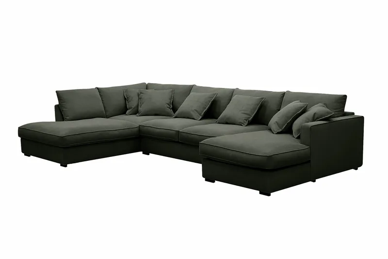 Rossita Lyx 5-seters venstrevendt U-formet ekstra dyp sofa med divan og sjeselong i manchester - Mørkegrønn - Møbler - Sofaer - U-sofa