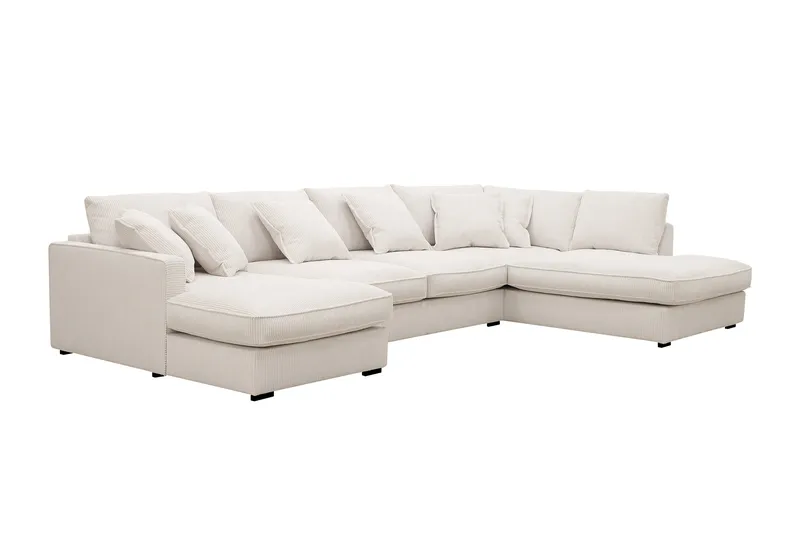 Rossita Lyx 5-seters venstrevendt U-formet ekstra dyp sofa med divan og sjeselong i manchester - Naturhvit - Møbler - Sofaer - U-sofa
