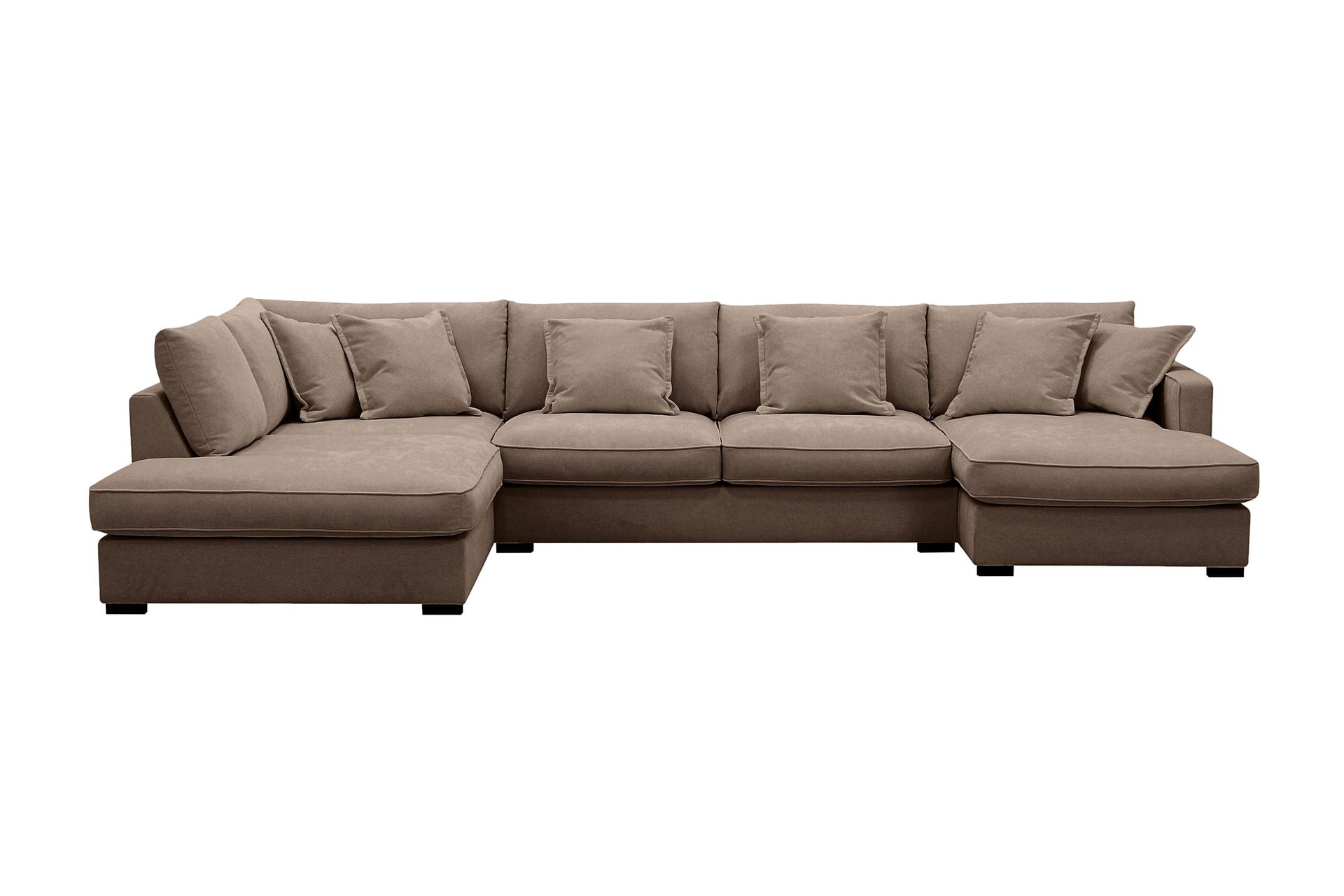 Rossita Lyx 5-seters venstrevendt U-formet ekstra dyp sofa med divan og sjeselong i stoff - Mørkebrun