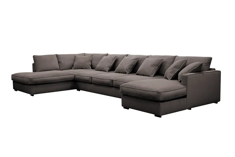 Rossita Lyx 6-seter Høyrevendt U-formet Ekstra dyp Sofa med Divan og Sjeselong i Kordfløyel - Brun - Møbler - Sofaer - U-sofa