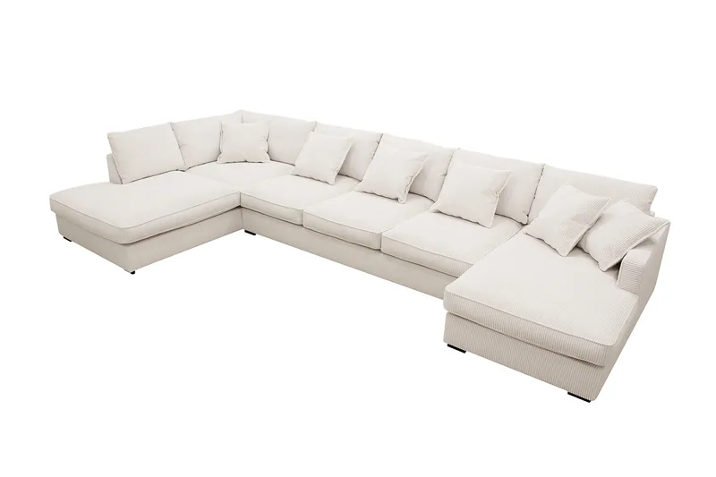 Rossita Lyx 6-seter Høyrevendt U-formet Ekstra dyp Sofa med Divan og Sjeselong i Kordfløyel - Naturhvit - Møbler - Sofaer - U-sofa