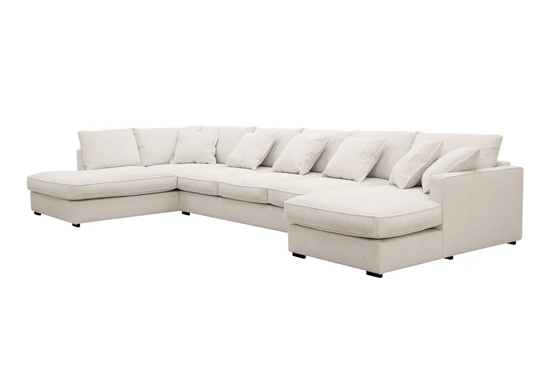 Rossita Lyx 6-seter Høyrevendt U-formet Ekstra dyp Sofa med Divan og Sjeselong i Kordfløyel - Naturhvit - Møbler - Sofaer - U-sofa