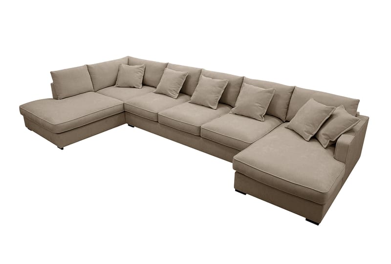 Rossita Lyx 6-seter Høyrevendt U-formet Ekstra dyp Sofa med Divan og Sjeselong i Stoff - Brun - Møbler - Sofaer - U-sofa