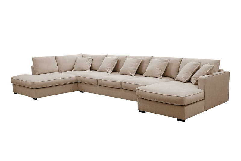 Rossita Lyx 6-seter Høyrevendt U-formet Ekstra dyp Sofa med Divan og Sjeselong i Stoff - Lys brun - Møbler - Sofaer - U-sofa