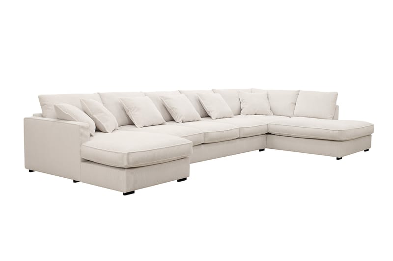 Rossita Lyx 6-seter Venstrevendt U-formet Ekstra dyp Sofa med Divan og Sjeselong i Kordfløyel - Naturhvit - Møbler - Sofaer - U-sofa