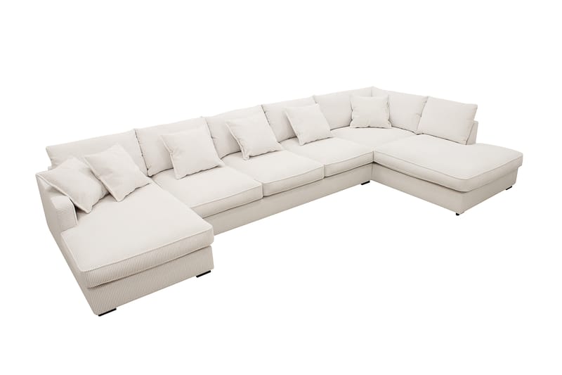 Rossita Lyx 6-seter Venstrevendt U-formet Ekstra dyp Sofa med Divan og Sjeselong i Kordfløyel - Naturhvit - Møbler - Sofaer - U-sofa