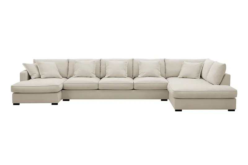 Rossita Lyx 6-seter Venstrevendt U-formet Ekstra dyp Sofa med Divan og Sjeselong i Stoff, Beige