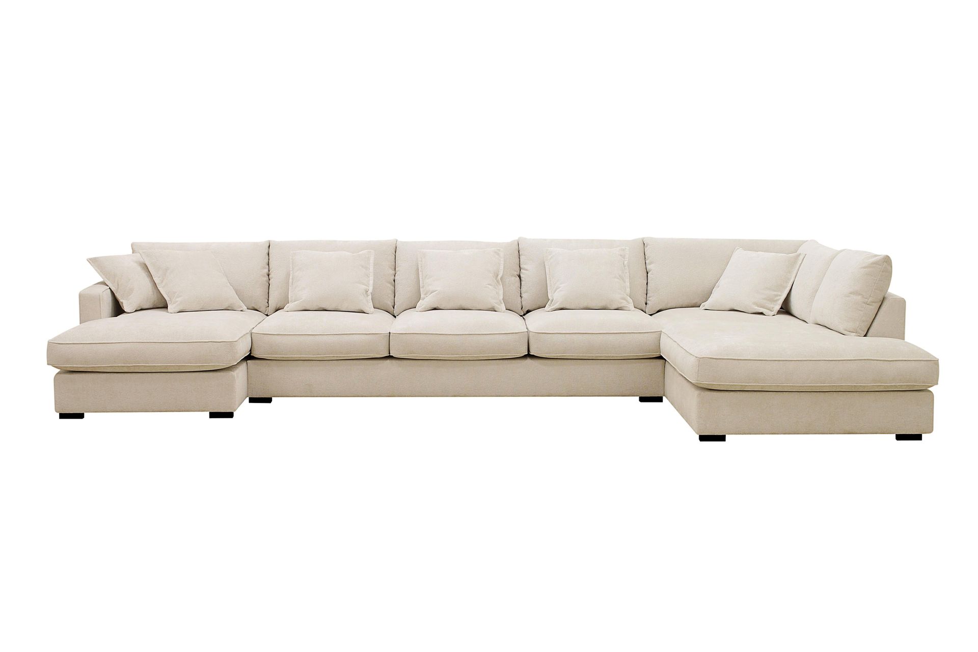 Rossita Lyx 6-seters høyrevendt U-formet ekstra dyp sofa med divan og sjeselong i chenille - Beige