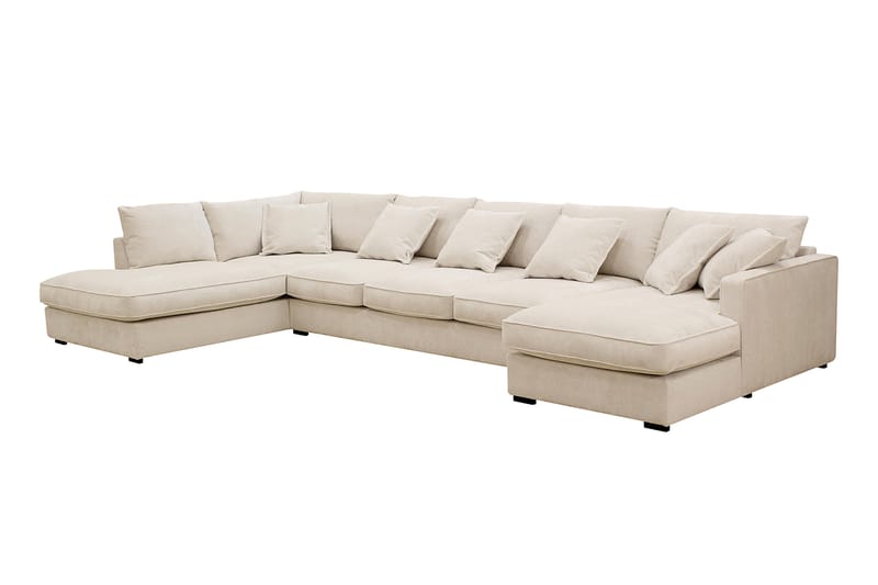Rossita Lyx 6-seters høyrevendt U-formet ekstra dyp sofa med divan og sjeselong i chenille - Beige - Møbler - Sofaer - U-sofa