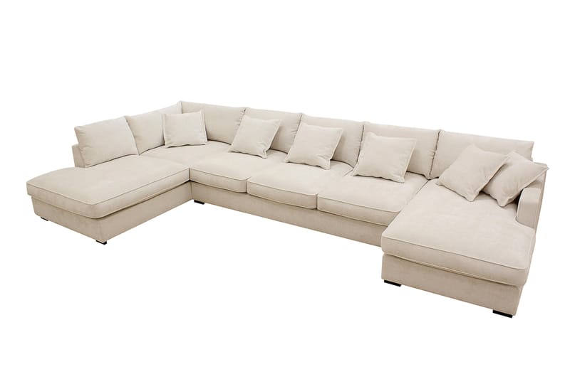 Rossita Lyx 6-seters høyrevendt U-formet ekstra dyp sofa med divan og sjeselong i chenille - Beige - Møbler - Sofaer - U-sofa