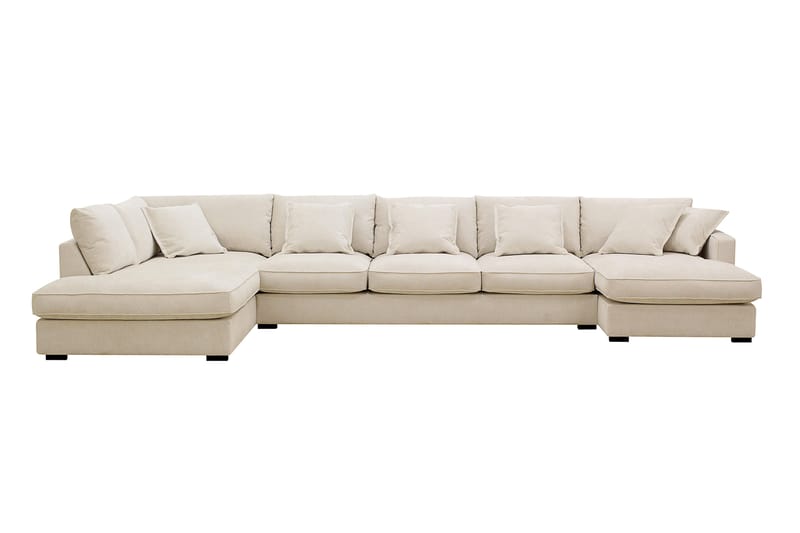 Rossita Lyx 6-seters høyrevendt U-formet ekstra dyp sofa med divan og sjeselong i chenille - Beige - Møbler - Sofaer - U-sofa