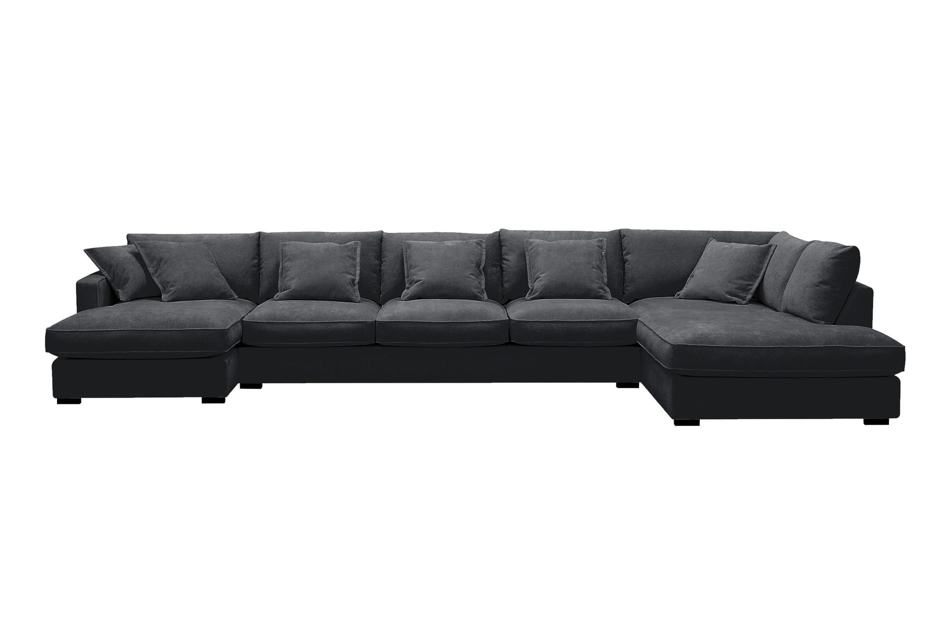 Rossita Lyx 6-seters høyrevendt U-formet ekstra dyp sofa med divan og sjeselong i chenille - Svart