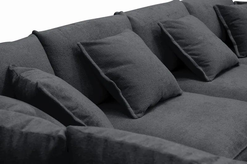Rossita Lyx 6-seters høyrevendt U-formet ekstra dyp sofa med divan og sjeselong i chenille - Svart - Møbler - Sofaer - U-sofa