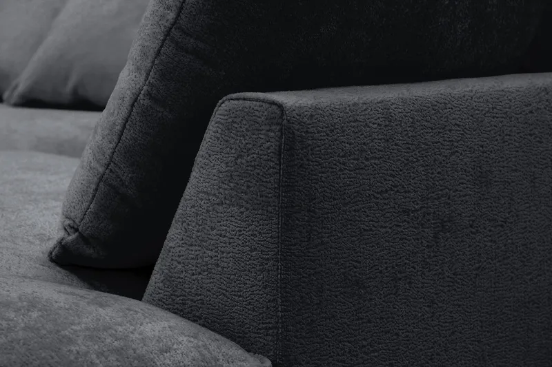 Rossita Lyx 6-seters høyrevendt U-formet ekstra dyp sofa med divan og sjeselong i chenille - Trenza 01, Svart Chenille - Møbler - Sofaer - U-sofa