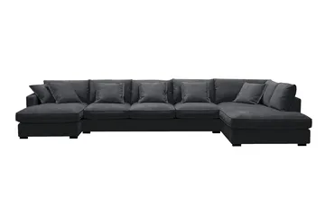 Rossita Lyx 6-seters høyrevendt U-formet ekstra dyp sofa med divan og sjeselong i chenille - Trenza 01, Svart Chenille - Møbler - Sofaer - U-sofa