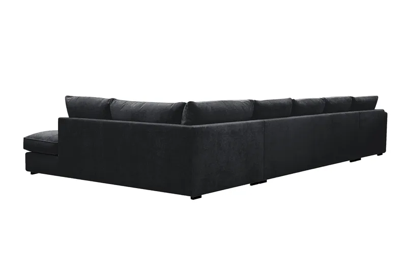 Rossita Lyx 6-seters høyrevendt U-formet ekstra dyp sofa med divan og sjeselong i chenille - Trenza 01, Svart Chenille - Møbler - Sofaer - U-sofa