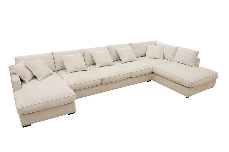 Rossita Lyx 6-seters høyrevendt U-formet ekstra dyp sofa med divan og sjeselong i chenille - Trenza 06, Beige Chenille - Møbler - Sofaer - U-sofa