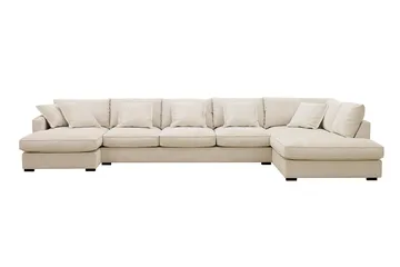 Rossita Lyx 6-seters høyrevendt U-formet ekstra dyp sofa med divan og sjeselong i chenille - Trenza 06, Beige Chenille - Møbler - Sofaer - U-sofa