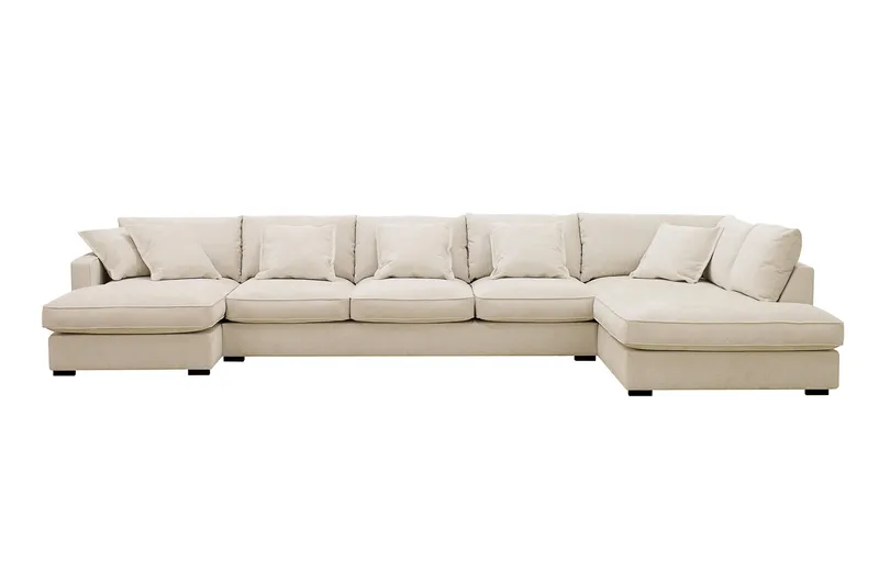 Rossita Lyx 6-seters høyrevendt U-formet ekstra dyp sofa med divan og sjeselong i chenille - Trenza 06, Beige Chenille - Møbler - Sofaer - U-sofa