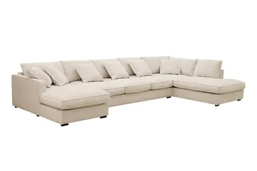 Rossita Lyx 6-seters høyrevendt U-formet ekstra dyp sofa med divan og sjeselong i chenille - Trenza 06, Beige Chenille - Møbler - Sofaer - U-sofa