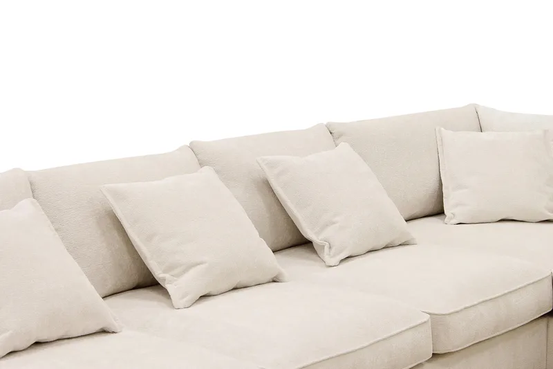 Rossita Lyx 6-seters høyrevendt U-formet ekstra dyp sofa med divan og sjeselong i chenille - Trenza 06, Beige Chenille - Møbler - Sofaer - U-sofa