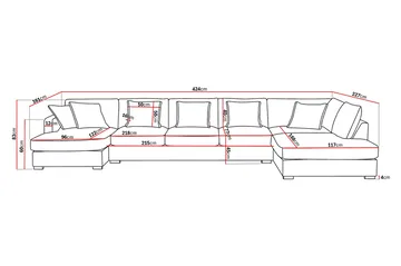Rossita Lyx 6-seters høyrevendt U-formet ekstra dyp sofa med divan og sjeselong i chenille - Trenza 06, Beige Chenille - Møbler - Sofaer - U-sofa